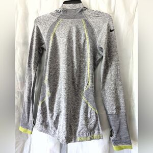 Nike Pro Gray Seamless Long Sleeve Neon Yellow Trim with Hood
